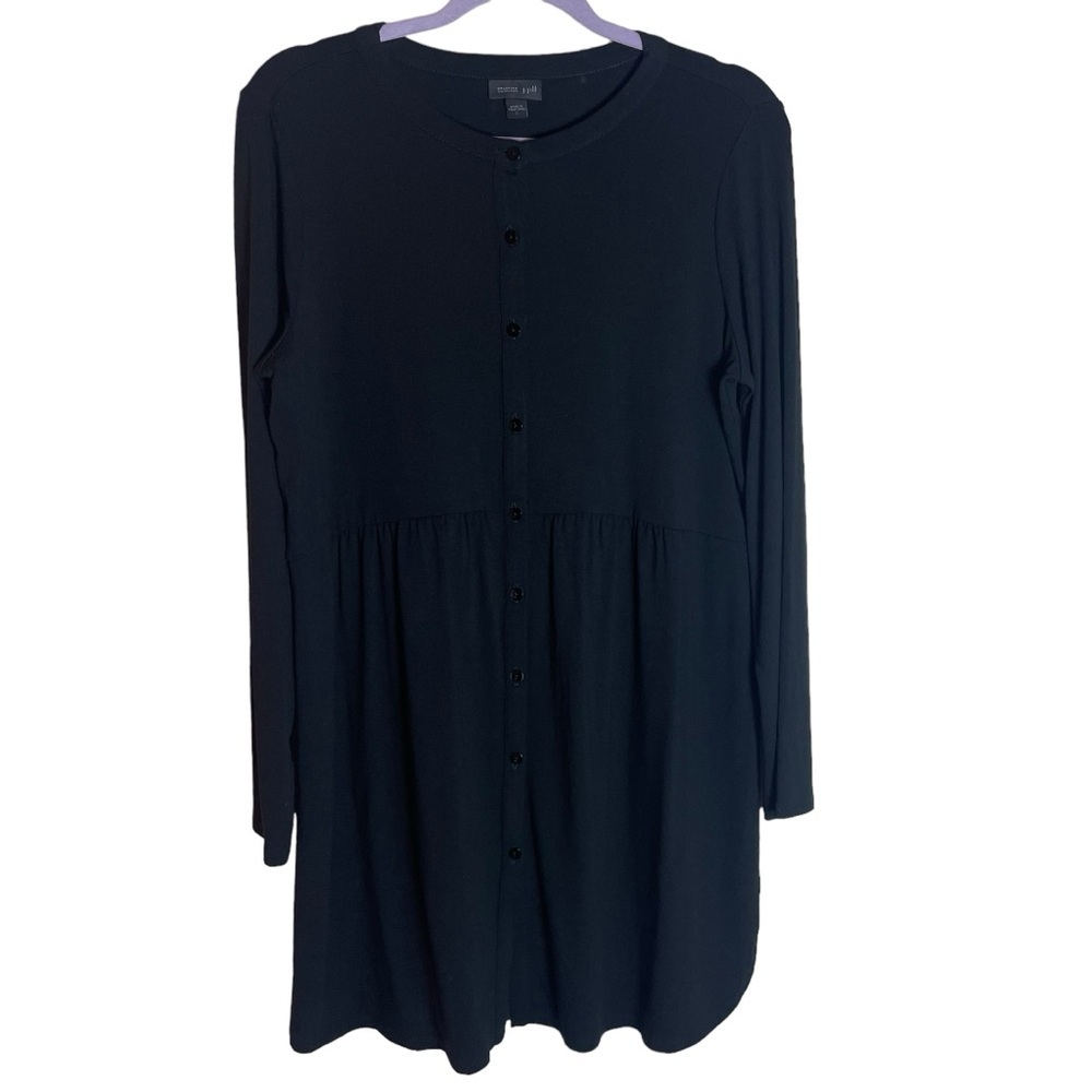 J. Jill Wearever Collection Long Sleeve Button Up Front Tunic Black Small